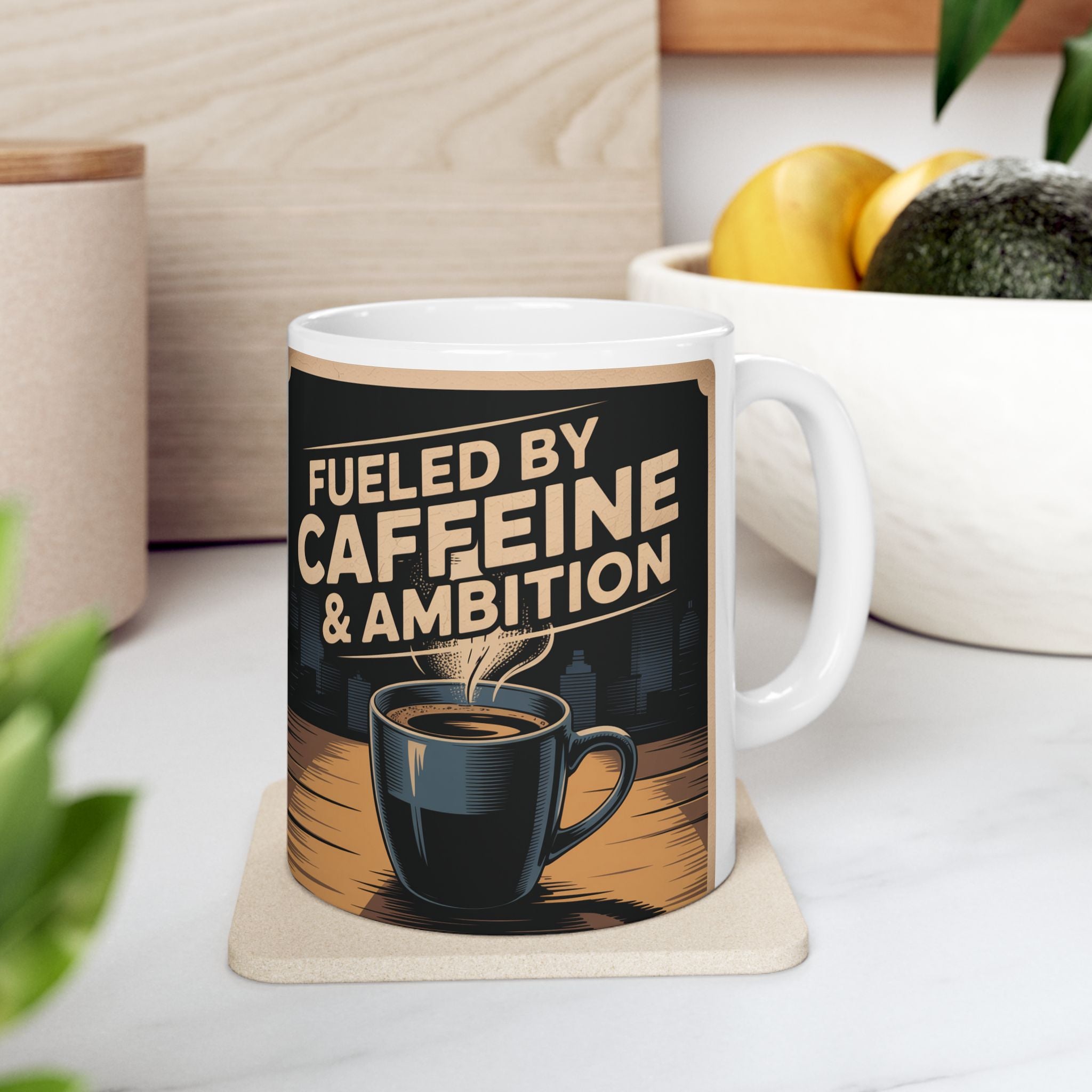 Fuel Your Ambition Ceramic Mug - Coffee Lover Gift, Motivational Mug, Unique Kitchen Decor, Birthday Gift, Caffeine Enthusiast